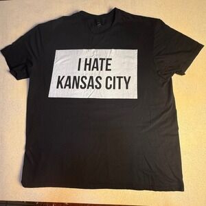 I Hate Kansas City Graphic T-Shirt Mens Black Short Sleeve Crewneck Tee XL